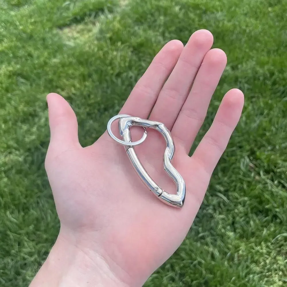Silver carabiner Y2K keychain grunge design